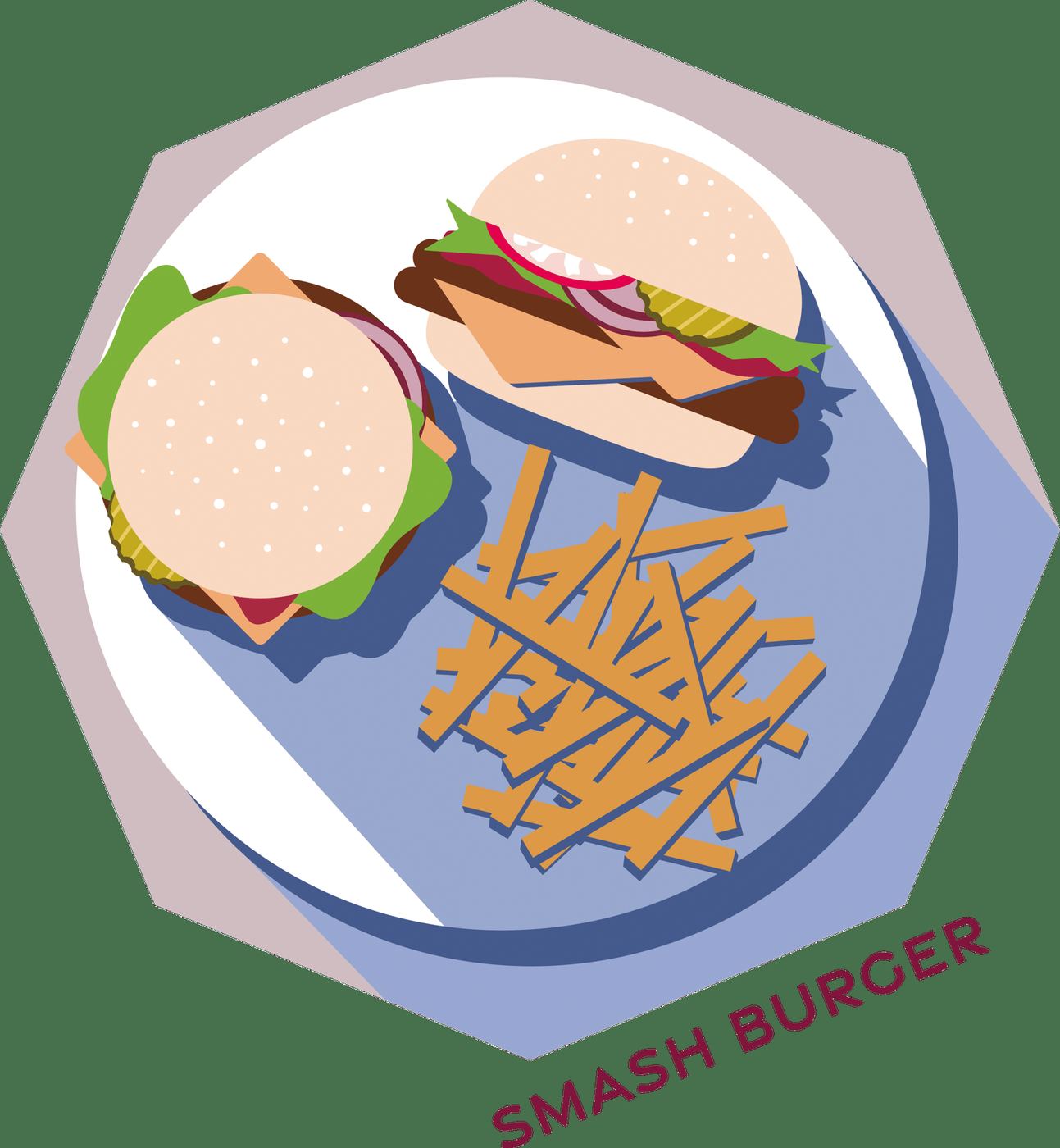Mustaffa's own illustration of a smash burger and chips